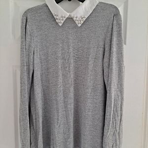 Gray Embellished Collar Top
